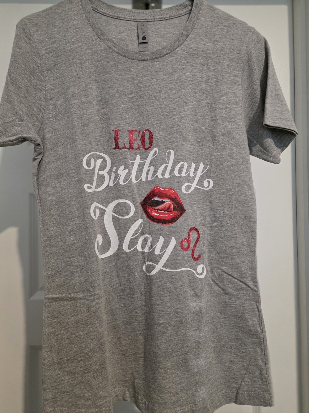 Next Level Apparel Gray 'LEO Birthday Slay' Short Sleeve Tee